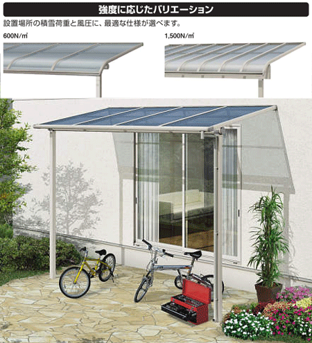 庇 テラス屋根　ソラリア 積雪対応 （耐風） 1500 フラット型 1.5間5尺 柱奥行移動タイプ 熱線遮断 雨よけ ベランダ