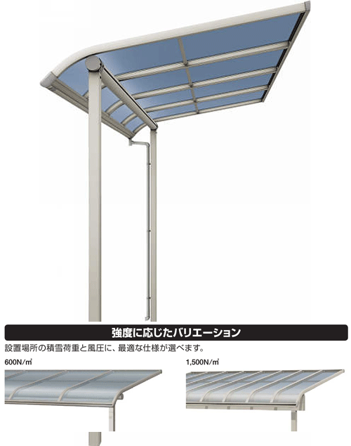 庇 中庭大屋根 ソラリア 白いもの相応う （耐風） 1500 アール型 1.0間3尺 柱奥ぶかさ民族大移動印字機 熱線立ちふさがる 雨よけ 勝手口