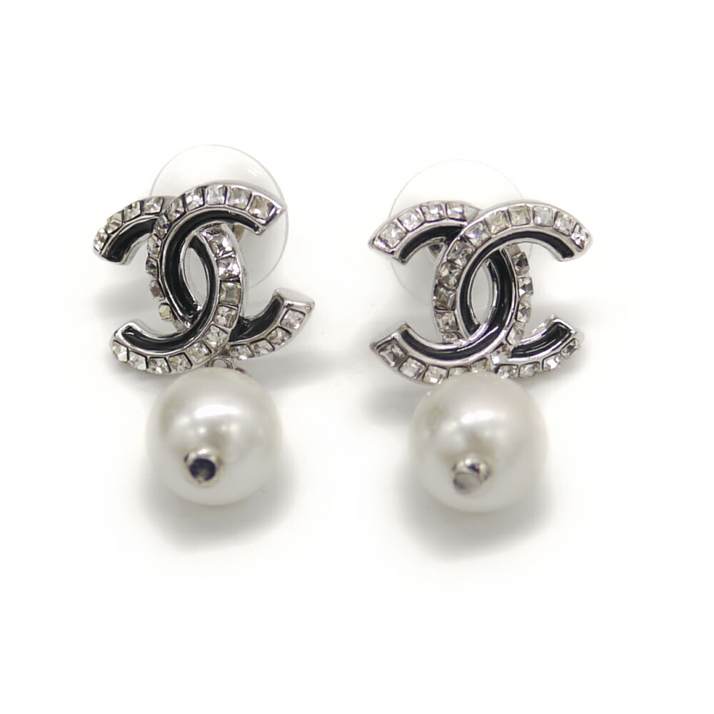 シャネル ココマーク ラインストーンパールピアス メタル(ＧＰ) フェイクパール アクセサリー ジュエリー 40802105091 CHANEL(シャネル) ココマーク ラインストーンクロス ピアス メタル