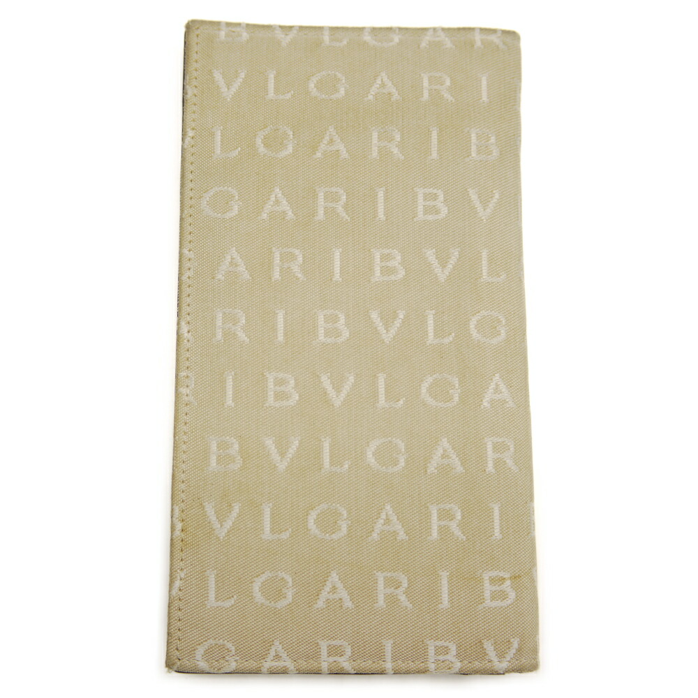 【中古】BVLGARI ブルガリ ロゴマニア 長財布 キャンバス レザー ベージュ Y04807