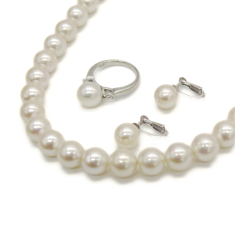 【中古】パールアクセサリーセット ネックレス イヤリング 指輪 シルバー ホワイトゴールド プラチナ Y05016|大和屋質店前橋三俣店店