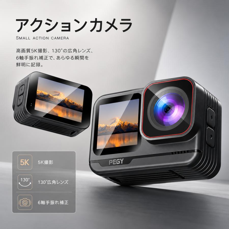 小型アクションカメラ 5K撮影 6軸手振れ補正 アクションカメラ ウェアラブルカメラ 高画質 5M防水 130&deg; 超広角レンズ デュアルスクリーン リモートコントロール｜山月屋