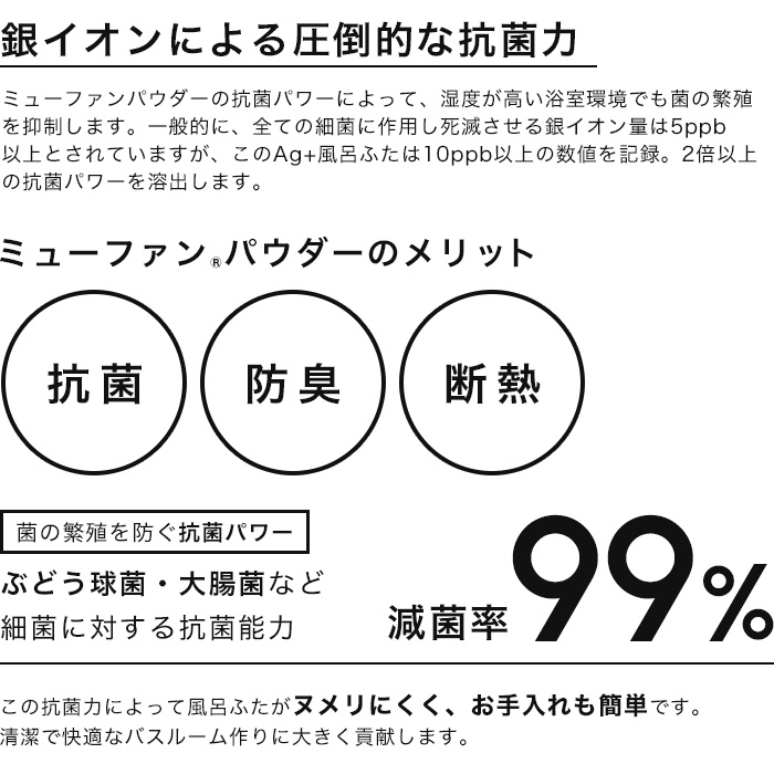 フェイヴァ Ag+銀イオン 折りたたみ風呂ふた 防カビプラス（全13サイズ）（3枚目）