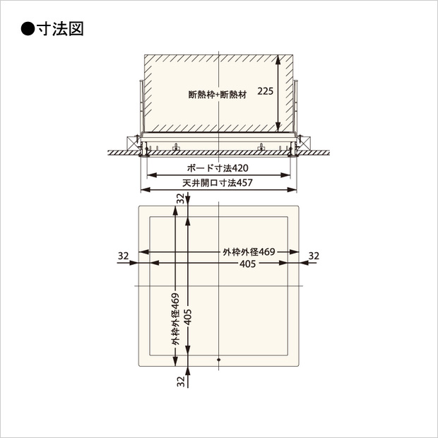 城東テクノ 高気密高断熱型天井点検口 グラスウール 在来軸組用寒冷地高断熱タイプ 455 455 1セット入り タカショー 外寸 469mm 469mm 断熱材厚さ225mm在来工法 ロックウール 配管 配線 グラスウール リフォーム 省エネ セット ホームセンター ヤマユウ 城東
