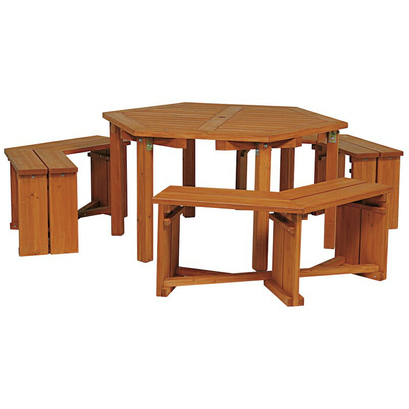 Yamayuu Rakuten Global Market Takashi Garden Table Set Woody Takashi Garden Table Set Woody Hexagon Bench 1 Three Legged Natural Wood Grain 4 Piece
