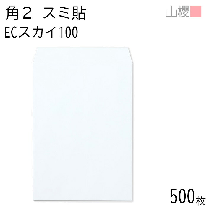 [ケース販売] 山櫻 封筒 角2 スミ貼 ECスカイ 紙厚100g 〒枠ナシ 500枚 / A4用 パステルカラー 無地 郵便番号枠なし 会社 事務用 業務用 書類 社用 ビジネス オフィス 縦長 縦型 00534048-0500