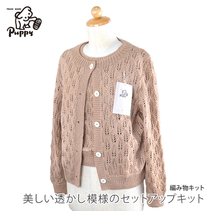 編物 一揃いの道具 梳毛糸 / Puppy(パピー) プリンセスアニーで編む透かし飾りつけのセットアップ一揃いの道具