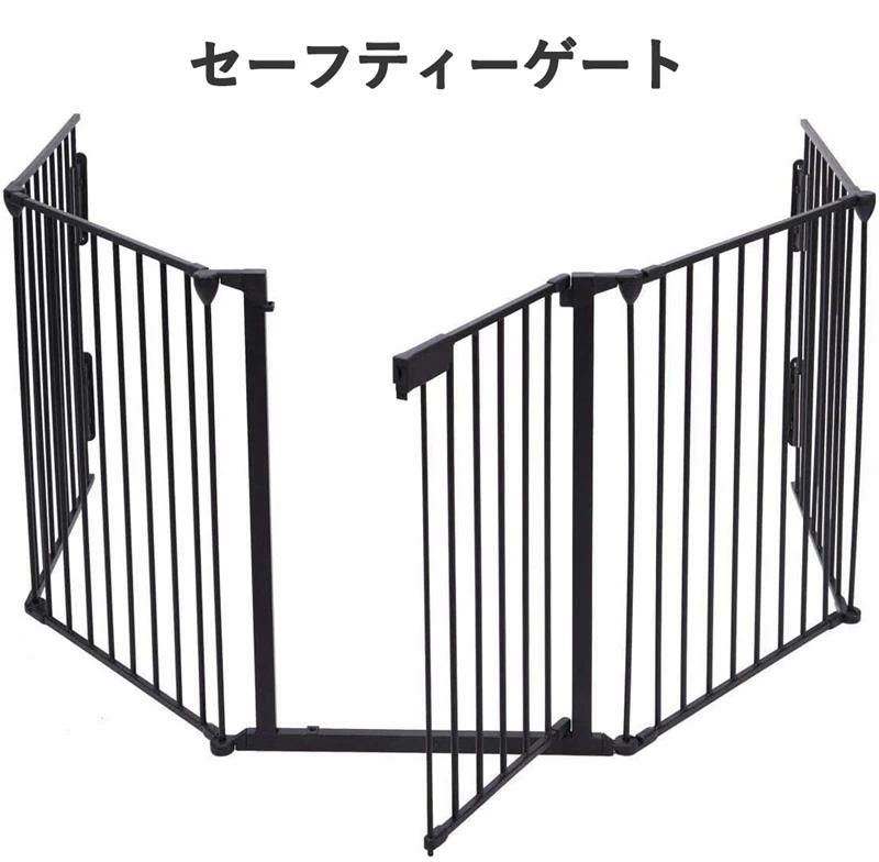 5面セット ドア付 おくだけ セーフティーゲート ストーブガード 玄関 階段 室内 折りたたみ可能 自由に組み合わせ ブラック 子ども ペット 用 金属、プラスチック (ブラック)