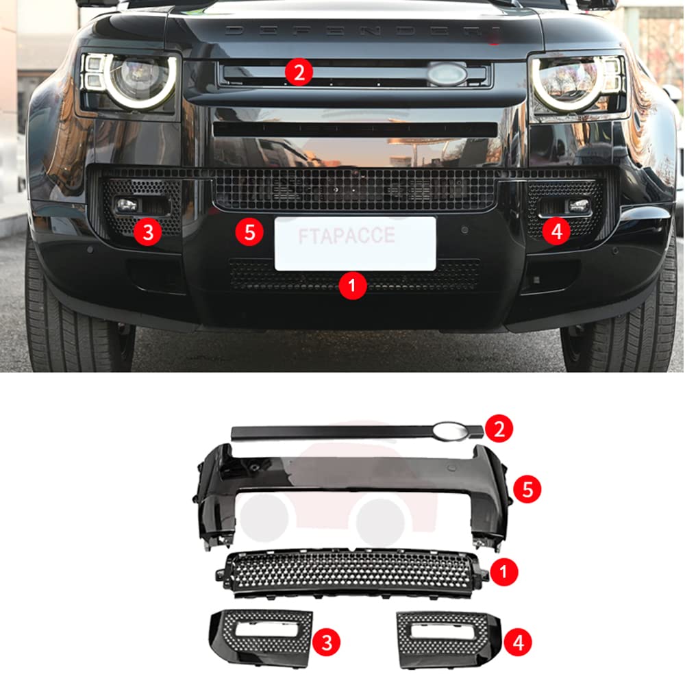 ディフェンダー 110 90 2020-2023用 フロントグリルバンパーランプトリムカバー 5個 LR ABSプラスチック 光沢 ブラック|ヤナオレンジショップ
