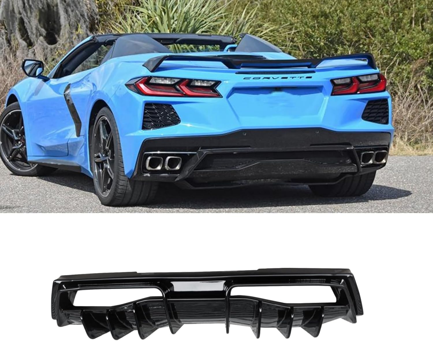 コルベット リアディフューザー シボレー コルベット 2LT 3LT コンバーチブル C8 2020年～現行 適合 車種専用 リアパンバースポイラー リアパンバーディフューザー ABS 塗装済み 艶あり黒 カスタム カー 改装 エアロパーツ｜ヤナオレンジショップ