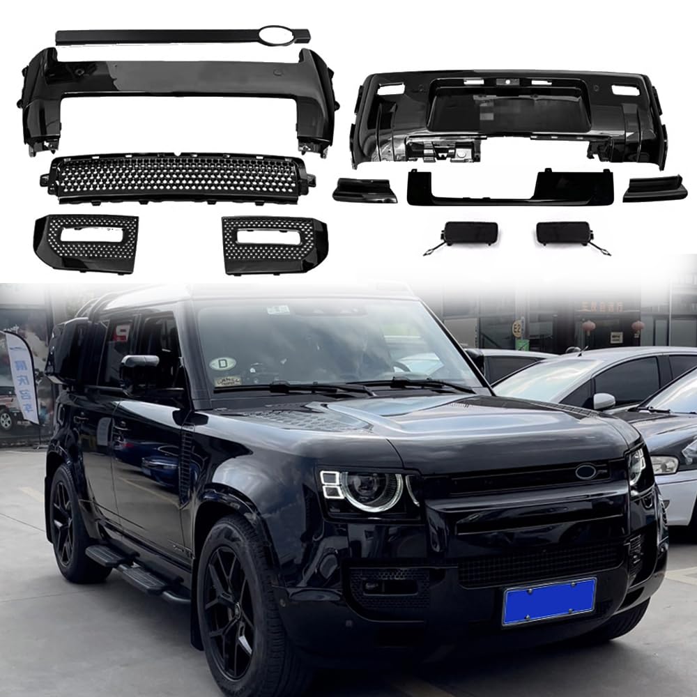 フロントリアバンパーランプトリムカバー 9個 LR Defender 90 110 130 2020-2024 ABSプラスチック(牽引バー付きモデル)に適合