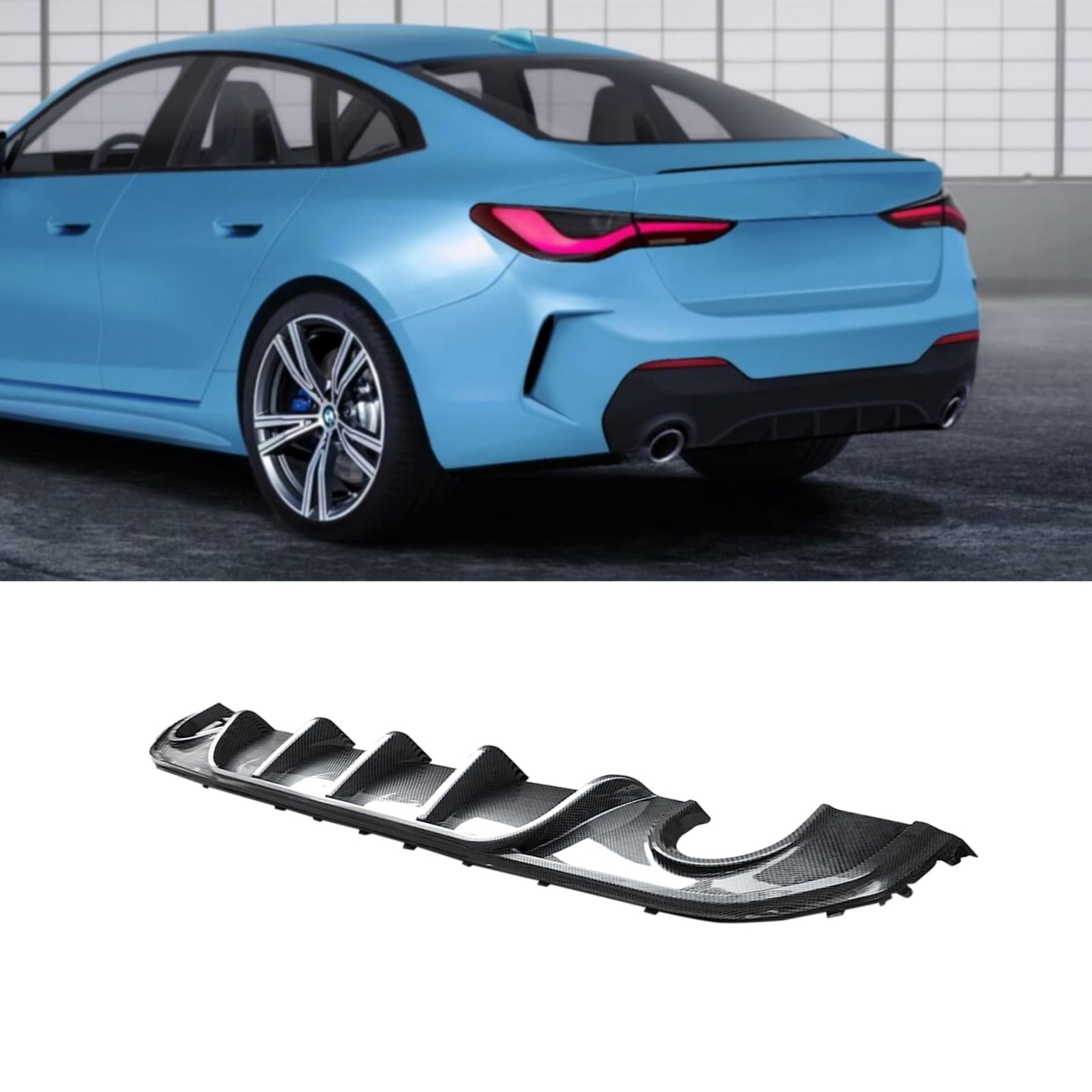 BMW 4シリーズ G26 リアディフューザー グラン G26 M440i xDrive クーペ M-スポーツ/ i4 M-スポーツ 2022-2024 リアスポイラー リアパンバースポイラー リアパンバーディフューザー ABS製 塗装済み エアロパーツ ガーニッシュ カー カーボン調|ヤナオレンジショップ