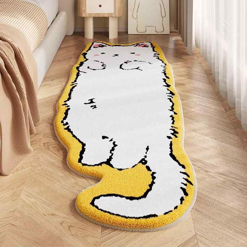 地毯 レディース 猫柄 異形 シェニール織 ラグマット 寝室 リビング かわいい ソファ カーペット チェアマット 絨毯 玄関マット プレイマット 長方形 春夏 秋冬 ポリエステル
