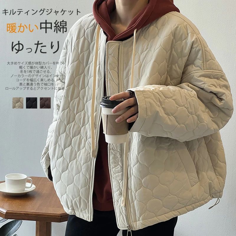冬 トップス 途轍も無い大いさ キルティング厚地の外套 中綿打ち倒す 秋冬 レディース キルティング上衣 厚地の外套 上衣 30代 40代 50代 秋 秋冬 冬 心地好い 長袖 秋服 途轍も無い大いさ ゆったり コーヒー-ブラック-アイボリー