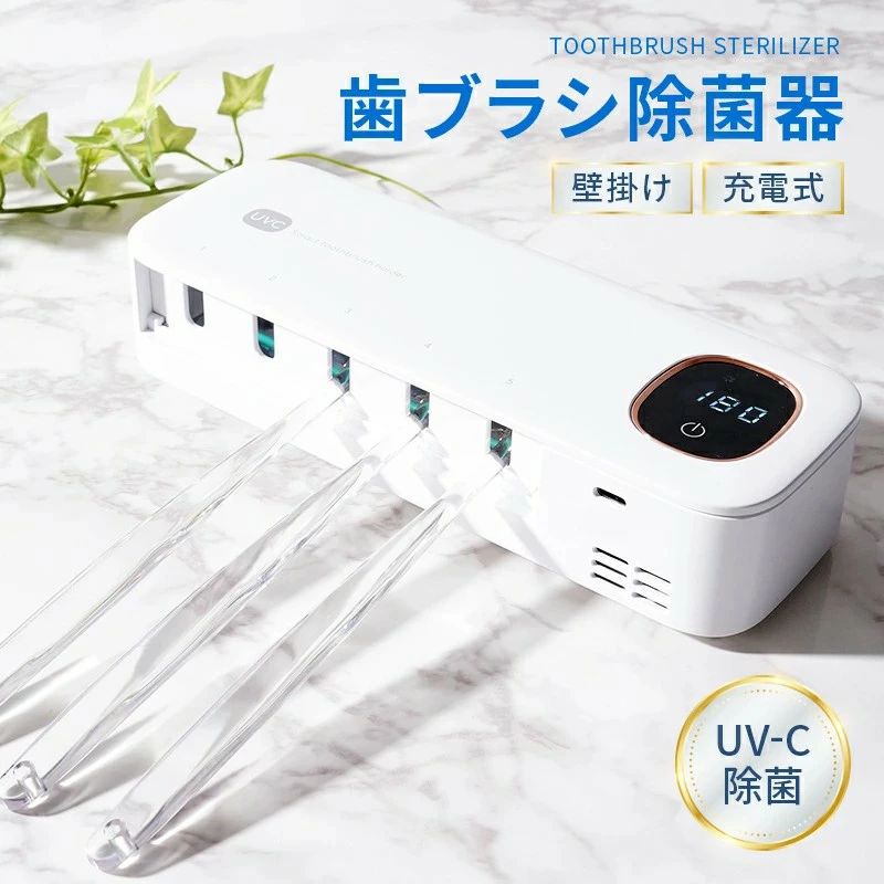 歯ブラシ除菌器 歯ブラシ 除菌 壁掛け式 カビ防止 歯ブラシ収納 ケース 静音 USB充電式 LEDライト ドライ Type-c タイプC 説明書付き 除菌器 歯ブラシスタンド