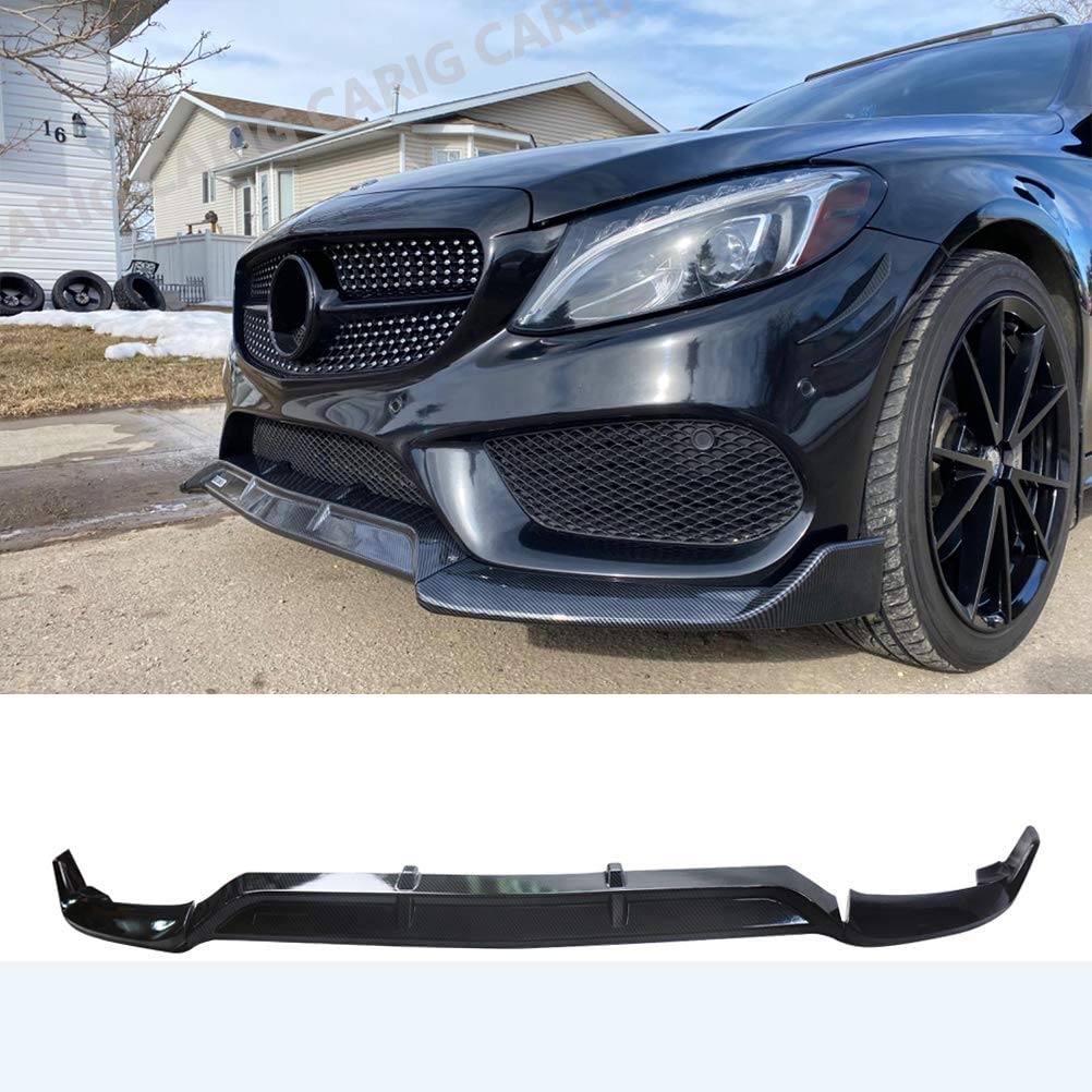 フロントスポイラー ベンツ Cクラス 2015-2018 W205 / AMG C43 適用 BARBUS スタイル フロントバンパー フロントリップ リップスポイラー 3分割 ABS樹脂製 カーボン調塗装済み カスタム 外装 カーパーツ