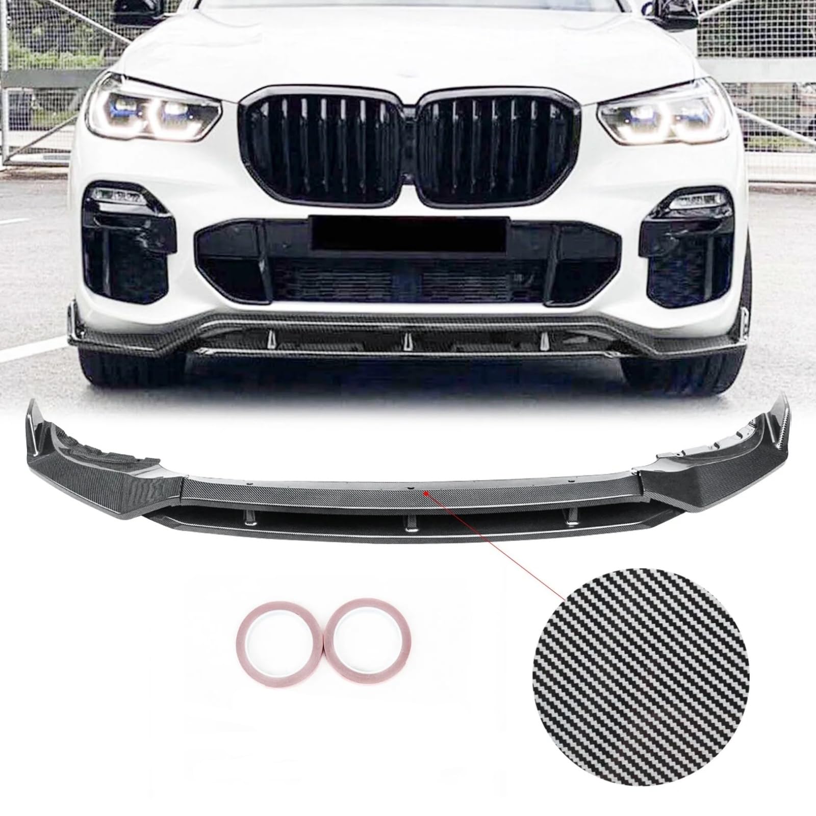 X5 フロントスポイラー 2019-2023 BMW G05 X5 Mスポーツ 専用 リップスポイラー フロントリップ ABS製 カーボン調 塗装済み 4分割 外装 フロントバンパー エアロパーツ ガーニッシュ カーアクセサリー