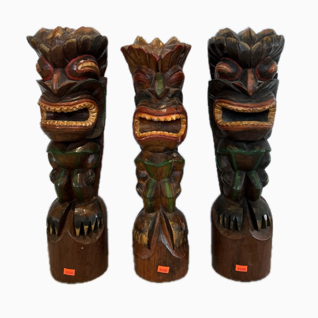 ハワイ　木彫りティキ像　特大サイズ67cm 80年代製　レトロ雑貨 手作りTIKI 木彫りティキ ハワイアン雑貨 ポリネシアン雑貨