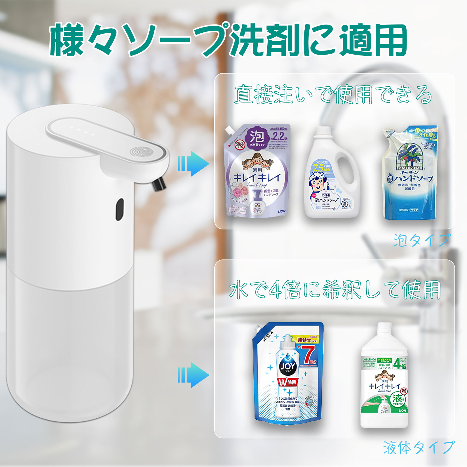 【期間限定にポイント5倍】ディスペンサー自動ディスペンサー泡ソープディスペンサーハンドソープディスペンサーアルコール泡ボトルディスペンサー泡自動ハンドソープ壁掛け防水充電式詰め替えハンドソープ食器用洗剤キッチン洗面所などに適用