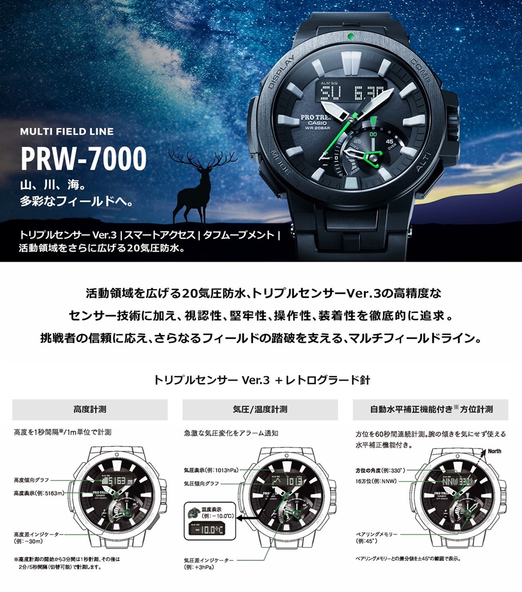 プロトレック 電波時計 コードブレス 電波 メンズ 12月1日0時から 先着クーポン で更にお得 Prw 7000 1bjf Gpw デジアナ カシオ カシオ タフソーラー ソーラー 腕時計 レトログラード Casio Pro Trek 正規品 0716 Yanoオンライン店 創業70周年