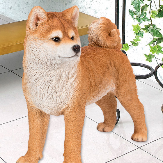 左向き 秋田犬 （大） 49.5 x 22.5 x 45.3 cm (幅x奥x高) 本物そっくり リアル 犬 犬型 ドッグ いぬ イヌ ワンちゃん DOG アニマル 動物 置物 置き物 オブジェ 飾り ディスプレイ ガーデニング雑貨 犬雑貨 庭 玄関 リビング ガーデン ウエルカム WOOBIA ウービア inu