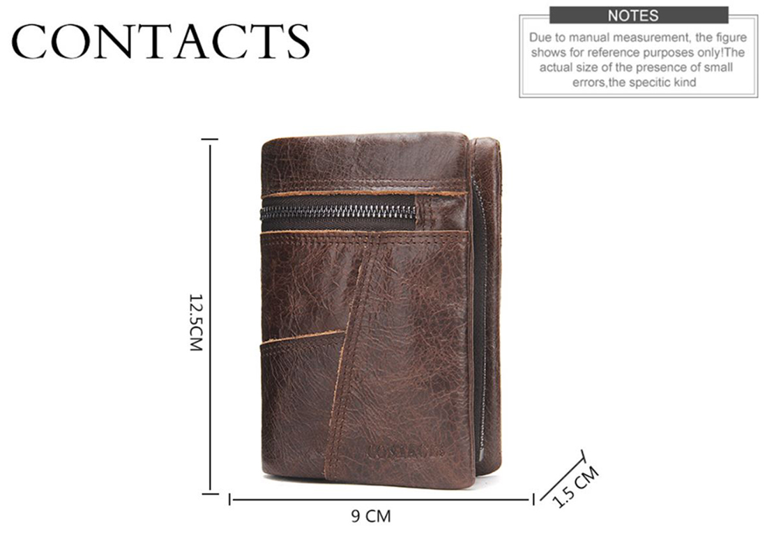 Yashismart Contacts Id Card Holder Leather Coin Zipper Pocket Men