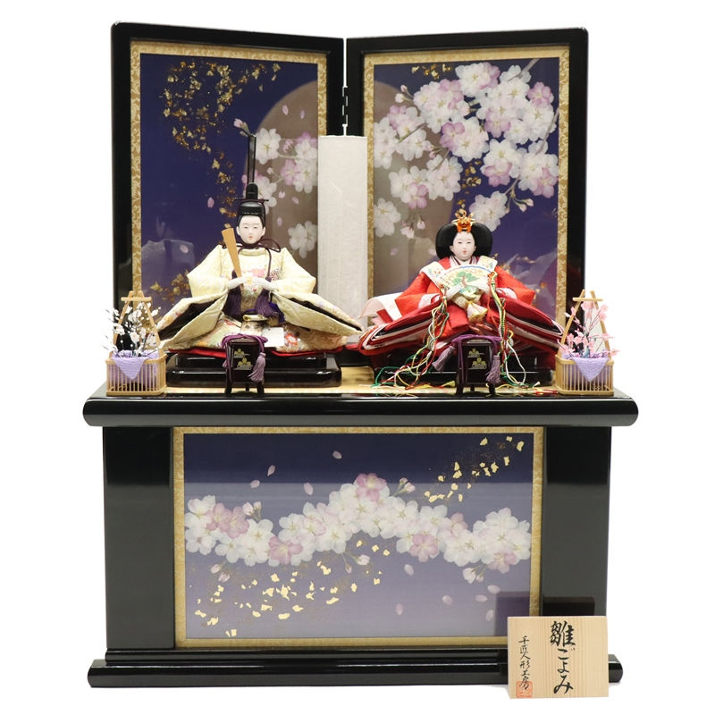 雛人形 収納飾り 雛ごよみ 千匠 小三五 親王 桜刺繍 押し花屏風月桜の調べ 2024-yg049 幅55cm 収納飾 2人 ひな人形 お雛様 桃の節句 節句 お祝い インテリア