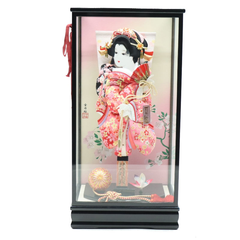 羽子板 ケース飾り 紬 17号 縮緬 高さ67cm 黒塗りケース (2024-ys134) ケース入り お正月飾り 初節句 お祝い