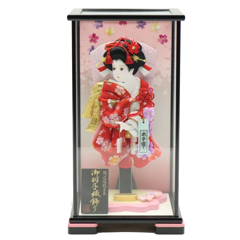 羽子板 ケース飾り 花衣 10号 金襴 高さ45cm 黒塗りピンクケース (2024-ys161) ケース入り お正月飾り 初節句 お祝い