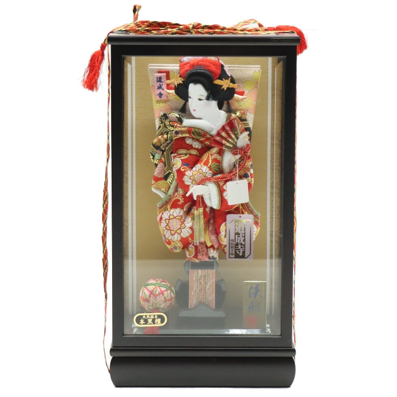 羽子板 ケース飾り 杏 10号 金襴 高さ45cm 銘木 本黒檀ケース (2024-ys179) ケース入り お正月飾り 初節句 お祝い