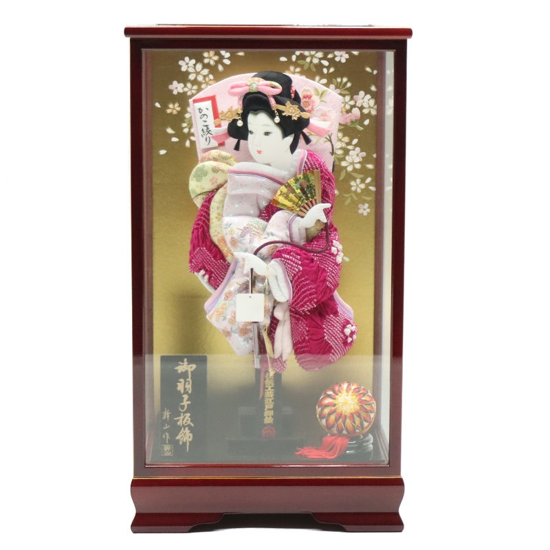 羽子板 ケース飾り 琴美 13号 絞り 高さ54cm 赤茶塗りケース金ライン (2024-ys183) ケース入り お正月飾り 初節句 お祝い