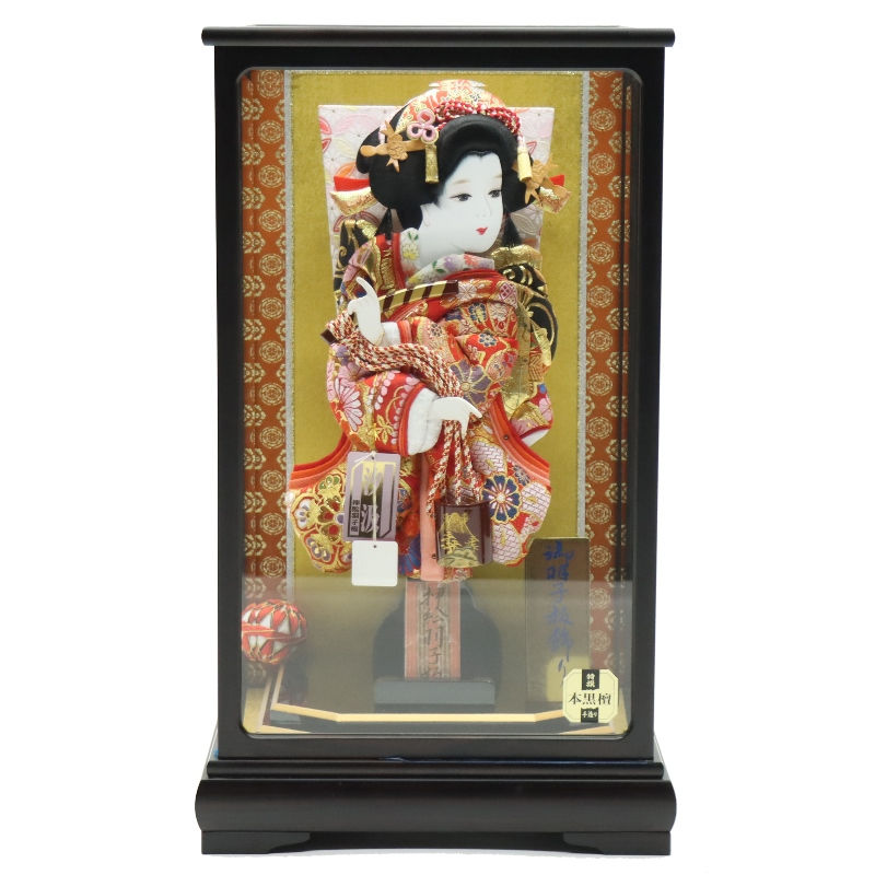 羽子板 ケース飾り 風花 13号 金襴 高さ54cm 銘木 本黒檀ケース (2024-ys188) ケース入り お正月飾り 初節句 お祝い