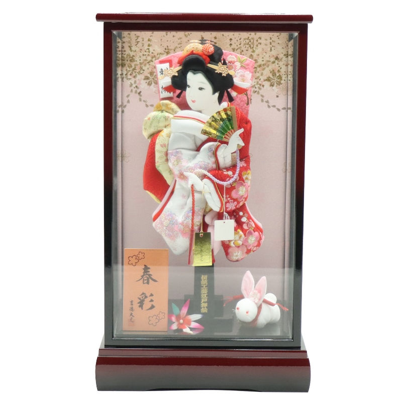 羽子板 ケース飾り 春彩 13号 金彩刺しゅう 高さ54cm 茶黒ぼかし塗りケース (2024-ys190) ケース入り お正月飾り 初節句 お祝い