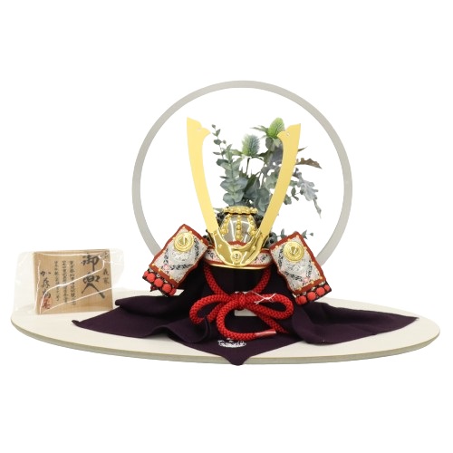 五月人形 兜飾り平飾 加藤鞆美作 1/3号 蒼 源義家 ホワイト楕円 2025-tb094 幅55cm モニュメント 端午の節句 節句 お祝い インテリア