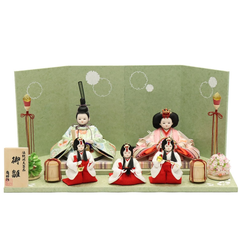 雛人形 五人平飾り 澄音～すみね 尚好 柳親王 三寸官女 金襴 手描き雪輪屏風 2025-yg022 幅50cm 平飾 5人 ひな人形 お雛様 桃の節句 節句 お祝い インテリア