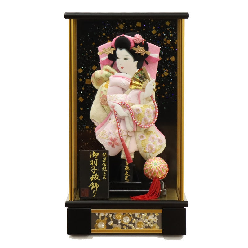 羽子板 ケース飾り 初香 8号 高さ41cm 刺繍 吉徳大光 黒塗り 初香ケース (2025-ts153) 押絵振袖羽子板 ケース入り お正月飾り