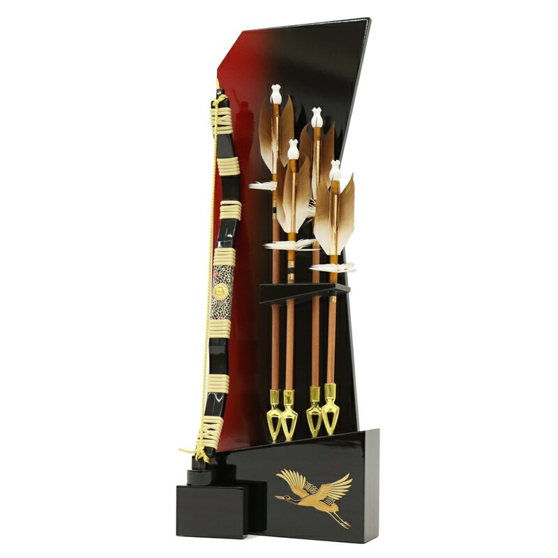 破魔弓 出し飾り 天明 10号 高さ43cm 金彩鶴 壁掛け・自立 赤ぼかし黒塗り (2025-ts114) 出し飾り お正月飾り 日本の伝統文化