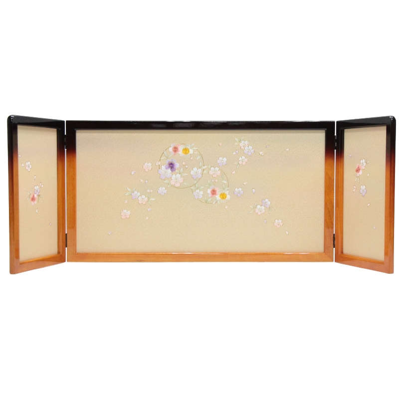 アウトレット品 雛人形屏風単品 15号三月屏風 王朝刺繍金彩花丸 21ya1405 飾り幅目安105～115cm (sn216) インテリア ディスプレイ 見切処分品