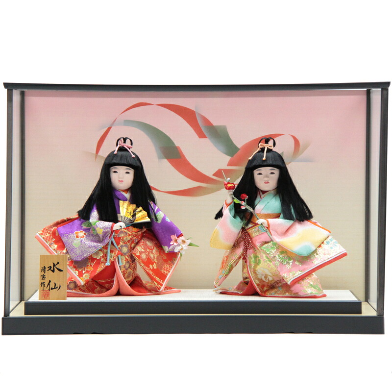 アウトレット品 雛人形童人形 10号 水仙人形 二人 扇梅 舞踊人形 日本人形 幅75.5cm (22a-ya-2514) インテリア ディスプレイ 見切処分品｜社人形会館店