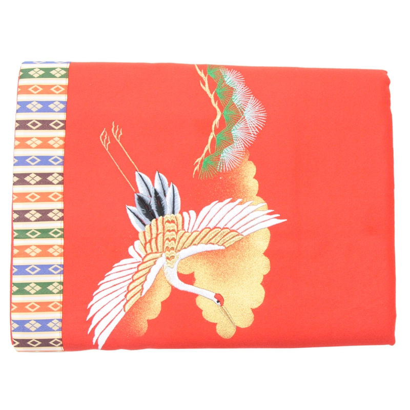 アウトレット品 三月毛せん 雛人形用 45×7 メルトン 鶴刺繍入 繧繝付き 赤毛氈 七段用 幅150cm (22a-ya-2640) インテリア ディスプレイ 見切処分品