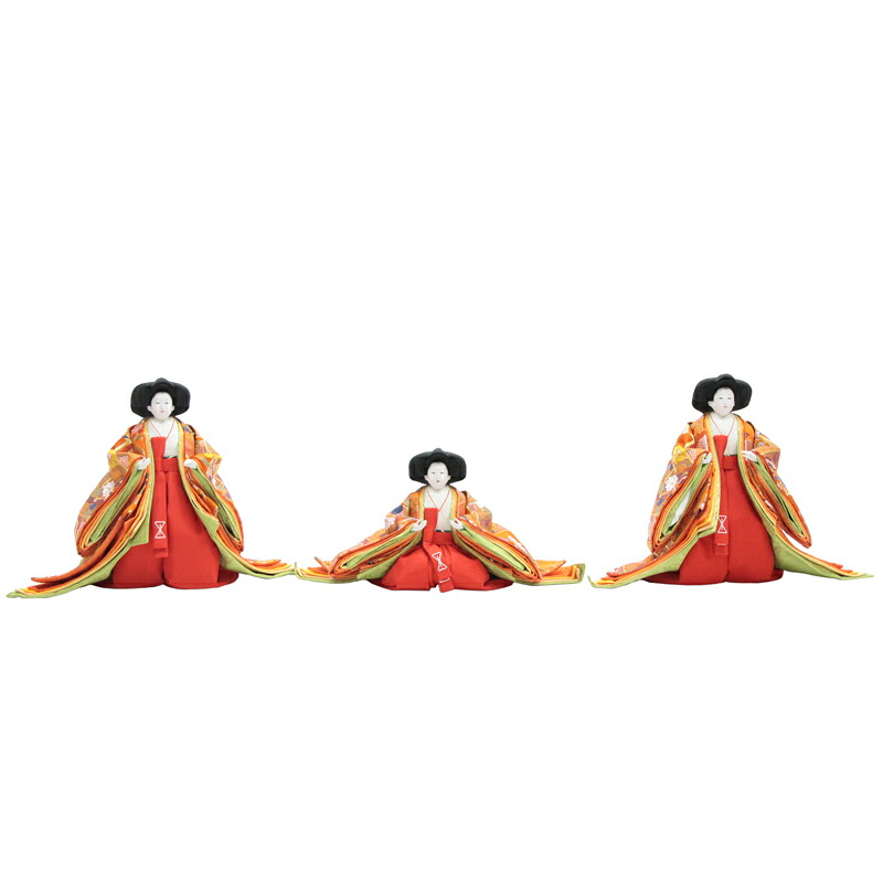アウトレット品 雛人形三人官女単体 人形のみ KHT7019 飾り幅120～135cm 金襴/朱 官女幅35cm (22a-ya-1613) インテリア ディスプレイ 見切処分品