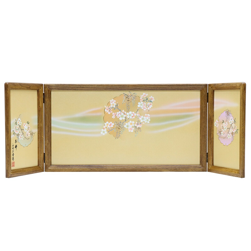 アウトレット品 雛人形三月屏風 屏風のみ 13号 雫柄 雪輪桜 光悦 古代塗 みやび金彩 飾り幅100～105cm (22a-ya-2141) インテリア ディスプレイ 見切処分品