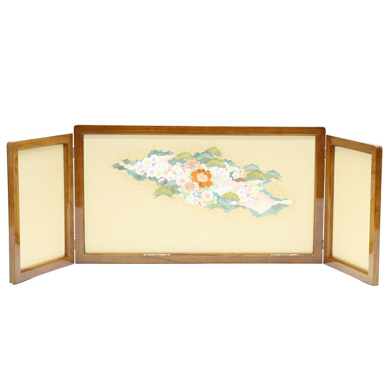 アウトレット品 雛人形 三月屏風 屏風のみ 13号 44A-12 塗桐YB(雲霞に菊牡丹) 三曲屏風 飾り幅100～110cm (23a-ya-0076) インテリア ディスプレイ 見切処分品