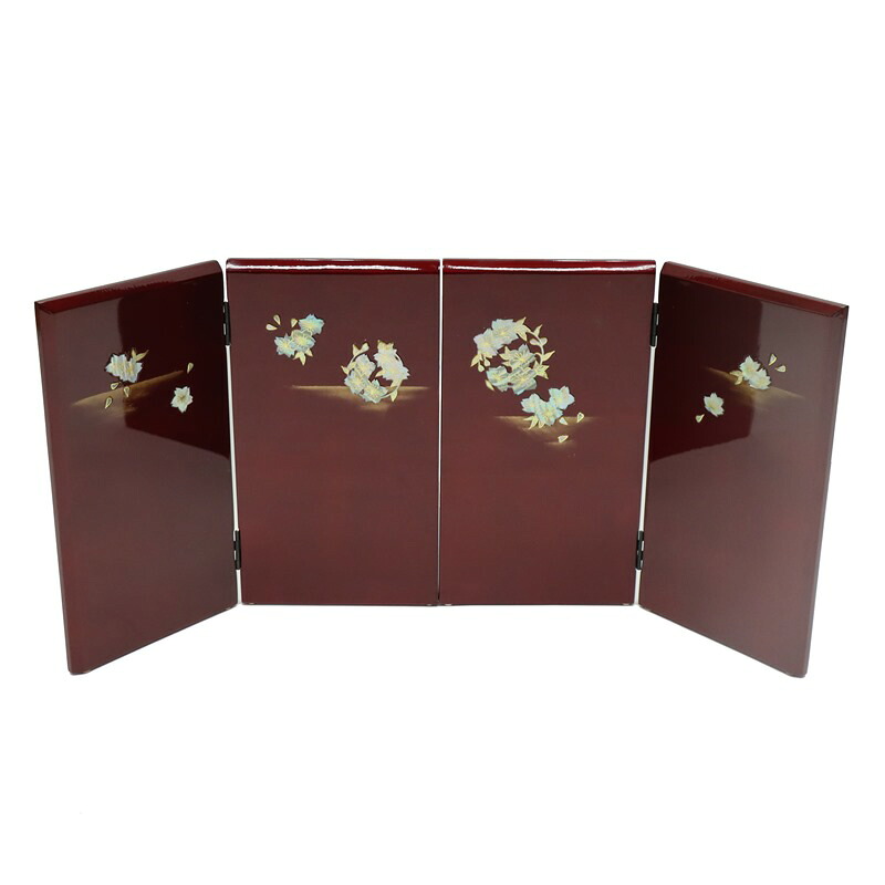 アウトレット品 屏風 屏風のみ 11号 二曲一双屏風 螺鈿花丸 曙塗 幅55~60cm (23a-ya-0177) インテリア ディスプレイ 見切処分品