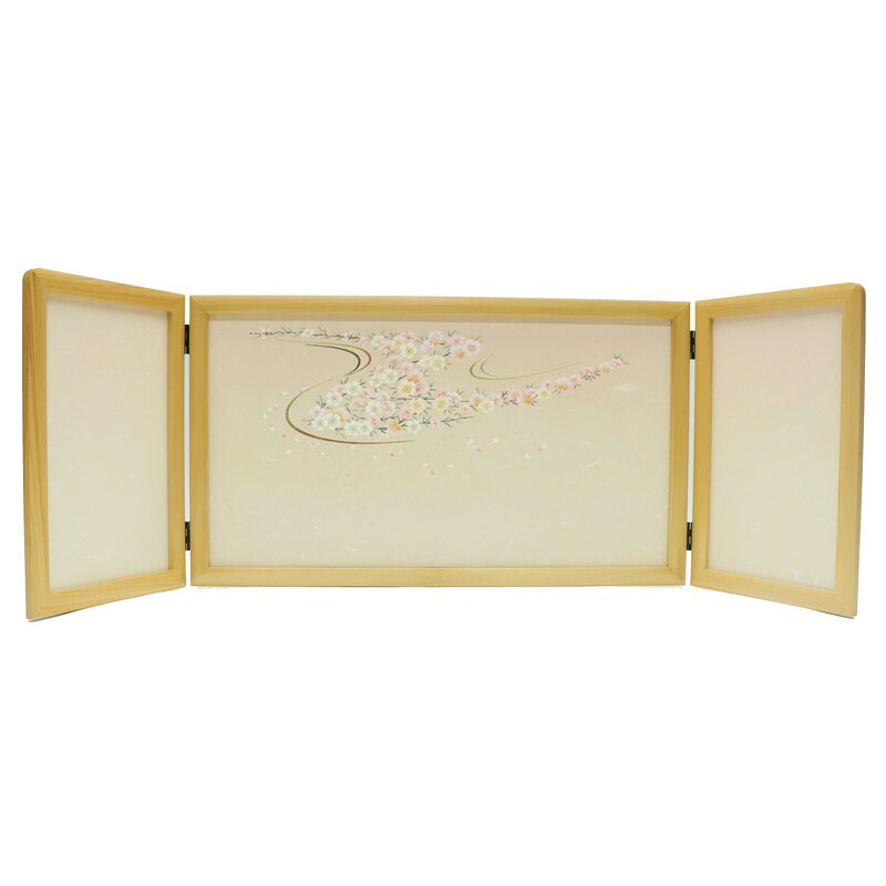 アウトレット品 屏風 屏風のみ 三曲屏風 山産 清流 幅100~105cm (23a-ya-0235) インテリア ディスプレイ 見切処分品