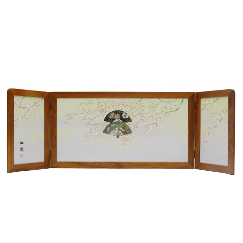 アウトレット品 屏風 屏風のみ 15号 三曲屏風 金彩 ケヤキ屏風 幅115～120cm (23a-ya-0423) インテリア ディスプレイ 見切処分品