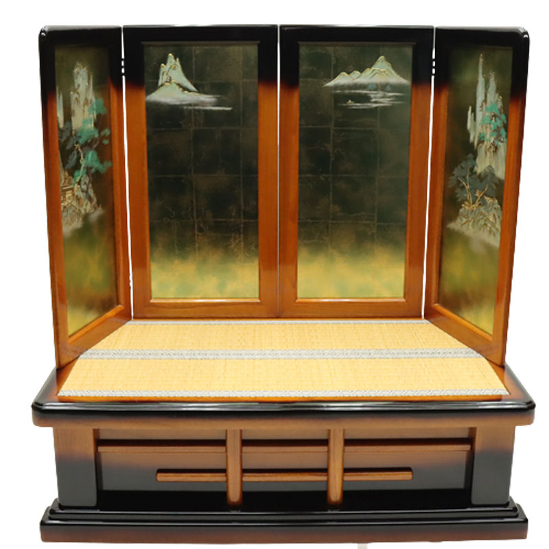 アウトレット品 台屏風セット 25号 王朝塗盛上山水屏風/高床台 組立式 幅105cm (24a-ya-0069) インテリア ディスプレイ 見切処分品