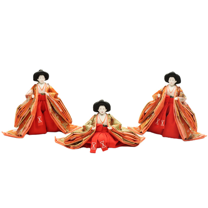 アウトレット品 雛人形 三人官女単品 人形のみ 高さ26cm 菊桜（朱）金襴 (24a-ya-0116) インテリア ディスプレイ 見切処分品