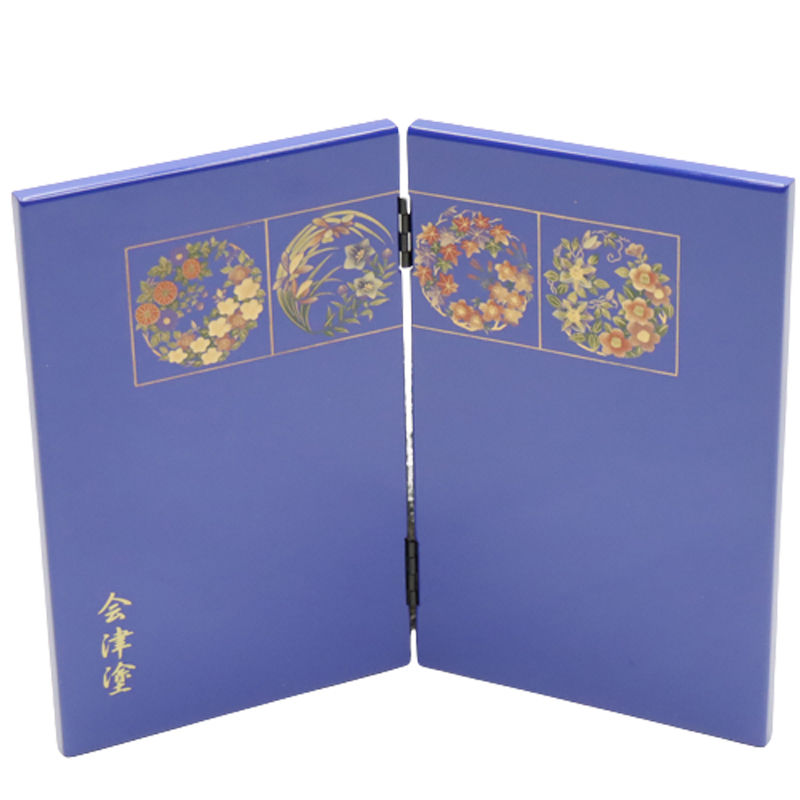 アウトレット品 屏風 単品 21cm 花化粧 二曲屏風 群青色 飾り幅：24～26cm (24a-ya-0245) インテリア ディスプレイ 見切処分品