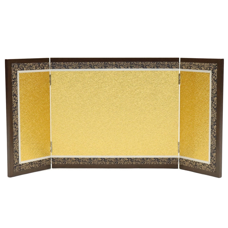 アウトレット品 屏風 単品 10号 金 三曲屏風 焦茶 飾り幅：40～45　cm (24a-ya-0487) インテリア ディスプレイ 見切処分品